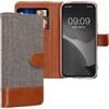 kwmobile Custodia Compatibile con Google Pixel 8a Cover Portafoglio - Case Chiusura Magnetica Portacarte Tessuto Similpelle grigio chiaro/marrone