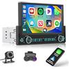 Inefala Autoradio 1 DIN con Wireless CarPlay Android Auto Mirror Link, 7 Pollici Touchscreen Stereo Auto Bluetooth 1 Din con Radio FM EQ SWC USB & Type-C SWC MIC Retrocamera