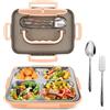 elzle Bento Box Lunch Box con Interno in Acciaio Inox Rimovibile, 1200ml con 4 Scomparti, Incl. Posate in Acciaio Inox, per Bambini e Adulti - Scuola, Ufficio, Viaggi (Rosa)