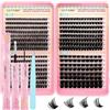 GEMERRY Ciuffetti Ciglia Finte Kit 60D+80D+100D+200D Ciglia Finte Ciuffetti+Bond e Seal+Pinzette Extension Lash Clusters Eyelashes Extension Volume Eyelashes per Principianti Naturali Lashes