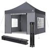 VOUNOT® Gazebo Pieghevole 3x3m Rinforzato, 4 Pareti Laterali e Finestre, Gazebo da Giardino con Borsa da Trasporto con Ruote e Sacchi di Sabbia, Tenda per Esterno, Campeggio ed Eventi, Grigio