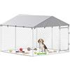 PawHut Kennel Gabbia per Cani da Esterno Grande, Box Recinto per Cani con Tetto Anti-UV Impermeabile Rimovibile, Porta Reversibile, Doppia Chiusura Antifuga, in Acciaio Zincato, 230x230x170cm, Argento