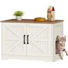 Fobyfurny Mobile Lettiera per Gatti, Mobiletto per Lettiera Nascosta, Casetta in legno per Gatti con Ingresso Laterale, Stile Fattoria, Cuccia per Gatto Interno, Soggiorno,80x50x55cm, Marrone e Bianco