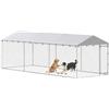 PawHut Kennel Gabbia per Cani da Esterno Grande, Box Recinto per Cani con Tetto Anti-UV Impermeabile Rimovibile, Porta Reversibile, Doppia Chiusura Antifuga, in Acciaio Zincato, 600x230x200cm, Argento