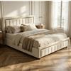 BRILVERDE Letto Imbottito 140x190 con Contenitore Idraulico, Letto Matrimoniale, Funzionale con testiera, Struttura Letto con Rete a doghe, Velluto (Beige, 140 x 190 cm)