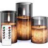 salipt Candele LED, Telecomando Vera Cera Vetro Candele con Funzione Timer, Candela LED a Batteria Senza Fiamma, 3 Pezzi (10,2/12,7/15,2 cm) - Grigio