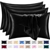 lazzaro home feel the difference Lazzaro Federa in raso di seta, per capelli e pelle, ipoallergenica, confezione da 4 pezzi, con chiusura a busta, ultra morbide, dimensioni standard, 50 x 75 cm, colore: nero