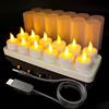 Gearmax False Gearmax - Candele ricaricabili con supporto, set da 12 (non sono necessarie batterie), base bianca