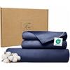Ferò Set Copripiumino Una Piazza e Mezza Cotone 200x200, 2 Federe 50x75, Pregiato Raso di Cotone 300 TC Fibra Lunga con Proteine della Seta, Sacco Copri piumino singolo, Duvet Cover, Blu
