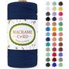 LEREATI Corda Macrame 2mm x 200m, Filo Macrame Cordoncino Cotone Naturale Spago Colorato, Cordino per Borse Uncinetto, Arazzo da Parete, Fai da Te Artigianato, Decorazioni (Blu Scuro)