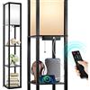 OUTON Lampada da Terra Legno con Scaffale, Lampada da Terra Salotto Dimmerabile con Telecomando, Lampada a Stelo 160cm, 2 Porte di Ricarica USB, Piantana da Terra per Soggiorno, Camera Da Letto, Nero