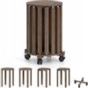 COSTWAY Set di 4 Sgabelli Impilabili 4 in 1, Sgabelli in Legno con Portavaso con Rotelle, 2 Grandi Ø36 cm e 2 Piccoli Ø35 cm, Tavolino Laterale Rotondo per Soggiorno e Camera da Letto (Marrone)