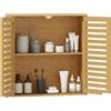 HOMCOM Pensile Bagno con Ante a Persiana in Bambù, Mobiletto Bagno Sospeso con Ripiano Interno Regolabile, 60x20x60 cm, Color Legno