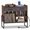 COSTWAY Supporto per Giradischi in Vinile, Mobile per Giradischi con Stazione di Ricarica, 2 Cassetti Rimovibili in Tessuto e Ripiano Regolabile, Supporto Porta Dischi Vinile per Soggiorno, Studio