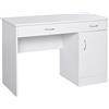HOMCOM Scrivania Moderna per PC e Computer con 2 Cassetti in Legno Bianco | 1 Armadietto, Scrivania con Libreria Salvaspazio, per Ufficio o Camera