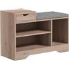 HOMCOM Panca Scarpiera Moderna con 3 Ripiani Aperti e Cassetti, Scarpiera Bassa in Truciolato, Poliestere e Spugna, 76.5x30x52 cm, Grigio
