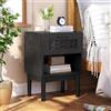 MIOOSUT Comodino con cassetto e nicchia aperta, mobile portaoggetti camera da letto, comodino in legno effetto rattan, design moderno con manico in metallo, per camera da letto, soggiorno (nero, 40 x