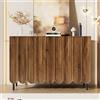 Soweiz Credenza moderna con ante ondulate, mobile da cucina, 120 x 35 x 80 cm, senza maniglie, ripiani regolabili, spazio per soggiorno, corridoio e sala da pranzo (colore legno)