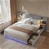 Artswish Letto Imbottito Matrimoniale 140x200 cm Velluto Grigio con 4 Cassetti e Comodino con Ricarica USB, Letto Contenitore con 2 Luci Lettura e LED RGB, senza Materasso