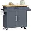 HOMCOM Carrello da Cucina Multiuso con Cassetto, Ruote, Portaspezie e Armadietto, Mobiletto Cucina con Ripiano Regolabile, Portasciugamani e Piano in Legno di Caucciù, 109x40x89 cm, Grigio
