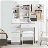 Saimeihome - Tavolo da toeletta con illuminazione e sgabello, bianco, con specchio, 6 cassetti e 6 ripiani, 3 colori di luce dimmerabili, tavolo da trucco per camera da letto 80x36x130 cm