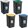 COSE DA CASA Set da 4 Contenitori Ecologici Bidoni per la Raccolta Differenziata pattumiere 50L con etichette coperchi verde giallo blu bianco per interno o esterno