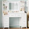 Hzuaneri 120 cm Toeletta con Specchio, Scrivania da Trucco, Toeletta con LED e Prese, 9 Cassetti, vani Portaoggetti Aperti, 40 x 120 x 141,5 cm, Bianco 1130103WEU