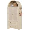 Azkoeesy Credenza multiuso, stile arco, 80 x 40 x 180 cm, 2 cassetti, 2 ante effetto rattan con serratura magnetica, maniglie dorate, libreria, guardaroba, soggiorno e camera da letto (quercia)