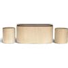 IlGruppone Set 3 Pouf Contenitore con Tavolino da Salotto Ovale in Velluto e Coperchio in Legno, 2 Pouf Interni Salvaspazio, Tavolino Contenitore Moderno, Seduta Imbottita - Crema