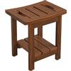 LUE BONA Sgabello da Doccia in Teak Massello, Panchina Bagno Quadrata in Legno, Seduta Antiscivolo per Doccia Impermeabile per Spa e Bagno, 39.9×29.5×41.4cm, Teak Marrone