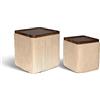 IlGruppone Set 2 Pouf Contenitore Quadrati in Velluto con Coperchio in Legno, Tavolino da Salotto Moderno, Pouf Contenitore Salvaspazio, Seduta Imbottita, Pouf Poggiapiedi - Crema