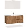 AQA DESIGN mobile bagno composizione 4 pezzi, mobile bagno con lavabo, base sospesa con frontali in MDF cannettato, set mobili bagno nr2 cassetti - Rovere miele - 121x46,5x190 cm