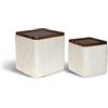 IlGruppone Set 2 Pouf Contenitore Quadrati in Velluto con Coperchio in Legno, Tavolino da Salotto Moderno, Pouf Contenitore Salvaspazio, Seduta Imbottita, Pouf Poggiapiedi - Beige