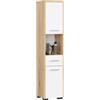 AKORD | Mobile Alto da Bagno | 30x140x30 cm, peso 25 kg | 2 Ripiani con Ante | 1 Cassetto, Scomparto aperto | Adatto Anche come Pensile | Armadio a muro | Quercia Artisan & Bianco Frontale