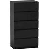 HOMCOM Cassettiera con 5 cassetti, cassettiera per camera da letto moderna, con design anti-ribaltamento, per soggiorno, corridoio, 55 x 34 x 100 cm, nero lucido