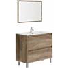 Arreditaly Mobile Bagno A Terra Con Lavabo In Ceramica E Specchio Coordinato Mobiletto Con Lavandino E 2 Cassettoni Ammortizzati Design Minimal 80 x 45 x 80 Cm Colore Quercia