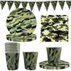 FANDE Stoviglie mimetiche Militari, 41 Pezzi Set di stoviglie a Tema Mimetico Militare USA riutilizzabile, Piatti di Carta per Feste, Bicchieri, Tovaglioli, Striscioni - per 10 Persone