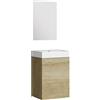 Baikal Set di mobili da bagno 45 cm. Include mobile con lavandino. Melamina 16 mm. Mobile montato. Lavabo incassato. con Specchio 1 porta Maniglia orizzontale Nature