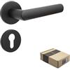 APECS Maniglie per porte interne, maniglia nera opaca moderna per porta di casa e porta interna con rosetta rotonda, guarnizione con materiale di fissaggio, modello KUMA PZ - cilindro profilato