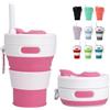 MORAINJAY 450ml Tazza Pieghevole Silicone,Rosa Tazza da caffè Portatile con Coperchio e Cannuccia,Bicchiere Campeggio Viaggio,Sigillato,Riutilizzabile,Lavastoviglie(Pieghevole Fino a 6cm)
