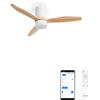 CREATE / WINDCALM LINE/Ventilatore da soffitto bianco con luce Wifi e telecomando, pale Legno chiaro linee verticali / 40W, Timer, Ø132 cm, 6 velocità, 3 temperature di luce, funzione estate-inverno