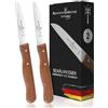 Schwertkrone - Set di 2 coltelli Solingen con manico in legno di faggio dritta | spelucchino coltelli ortaggi coltello da cucina affilato | pelatura coltello multiuso in acciaio | 2 pezzi