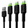 Green Cell 3x set di cavi USB-A - USB-C Tipo C 2m con illuminazione a LED Cavo di ricarica nero Compatibile con Samsung Galaxy S23 S22 S21 S20 Ultra S10 S9 S8+ | Note 20 10 9 8 | Telefoni Android