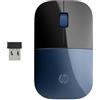 HP Z3700 Mouse Wireless, Sensore Preciso, Tecnologia LED Blue, 1200 DPI, 3 Pulsanti, Rotella Scorrimento, Ricevitore USB Wireless 2.4 GHz Incluso, Design Pratico e Confortevole, Lumiere Blue