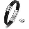 Ashleymade Bracciale Uomo in Pelle Personalizzato con Nome Bracciale Inciso in PU e Acciaio Inossidabile per Papà Marito Regalo Festa del Papà Compleanno Natale (Argento-3 nome)