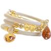 VENEZIA CLASSICA - Bracciale da Donna con perle in Vetro di Murano Originale e vera pelle Toscana a tre giri beige, con foglia in oro 24kt e argento, Made in Italy certificato (Dorato)