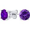 Bling Jewelry Orecchini Con Perno In Argento 925 Con Zirconia Cubica Rotonda Viola, Taglio Brillante, Solitario Aaa, Ametista Simulata 7Mm