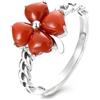 IMINI Anello aperto da donna in argento Sterling 925 con quadrifoglio, regolabile, con agata rossa e fiore intrecciato, gioiello portafortuna a quattro foglie, regalo per lei