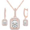 MICMIF Parure Gioielli Donna in Argento 925, Collana Ciondolo Rettangolare in Zircone, Set di Collane e Orecchini Pendenti Pietra zirconia, Gioielli Festa per Mamma Moglie Fidanzata