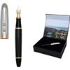 Piguet Geneve Suisse Piguet Genève - Penna Stilografica e Rollerball di Lusso ed Ergonomica - Sigma - Pennino M, Finiture Dorate - Confezione Regalo con Ricarica Universale e Convertitore (Penna stilografica, Deluxe)